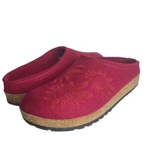 Haflinger Grizzly Felted Embroidered Wool Clog Cork Scandi Girl Floral EU 38